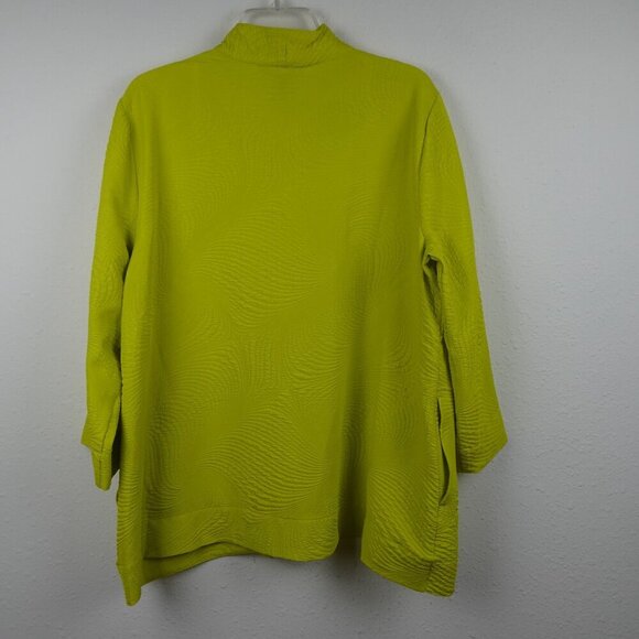 Ali Miles One Button Cardigan Jacket Women's Size L Yellow Green Textured - Picture 5 of 10